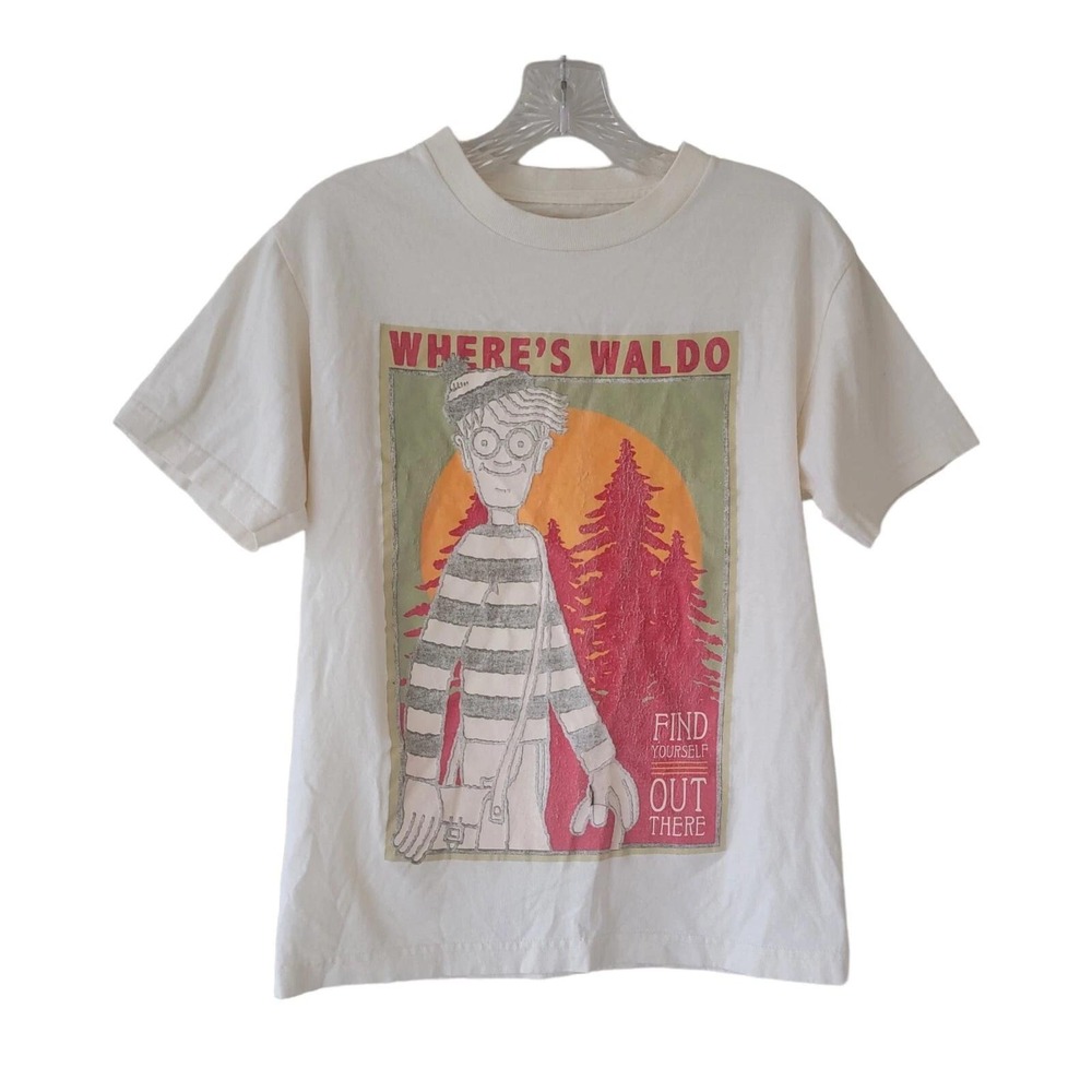 Vintage Where's Waldo Tee - Cream with Red and Orange Print